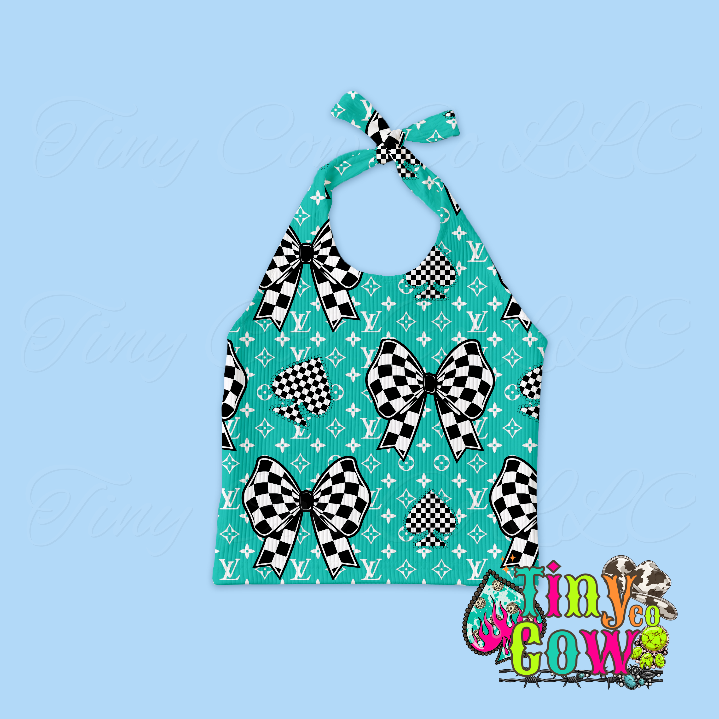 Boujee Checkered Bow Halter Top