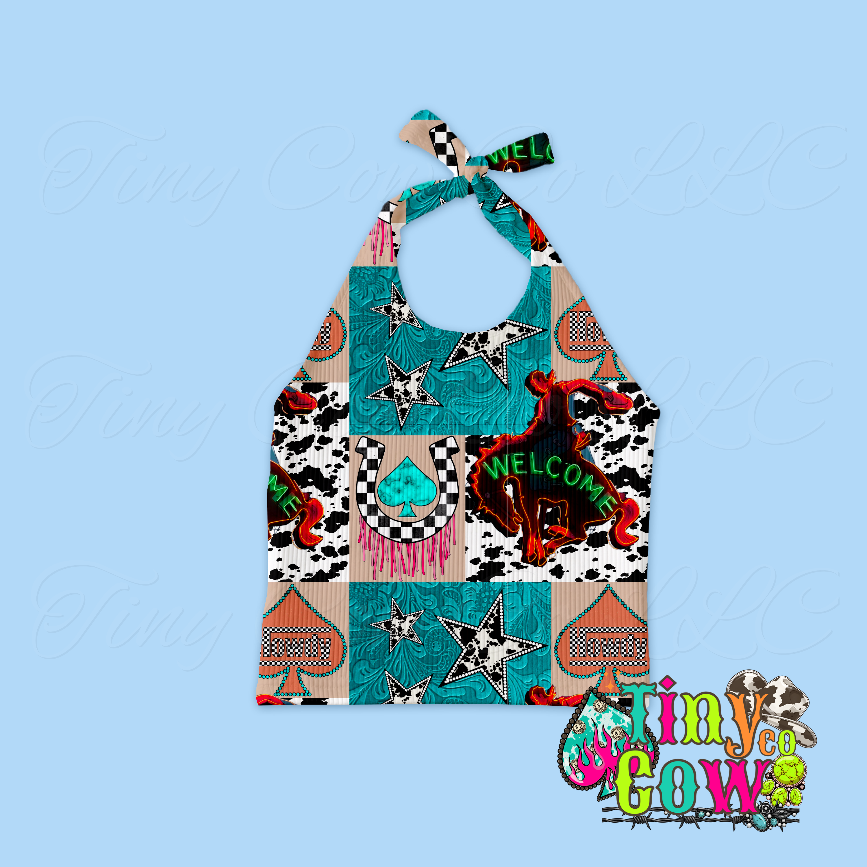 Bucking Horse Patchwork Halter Top